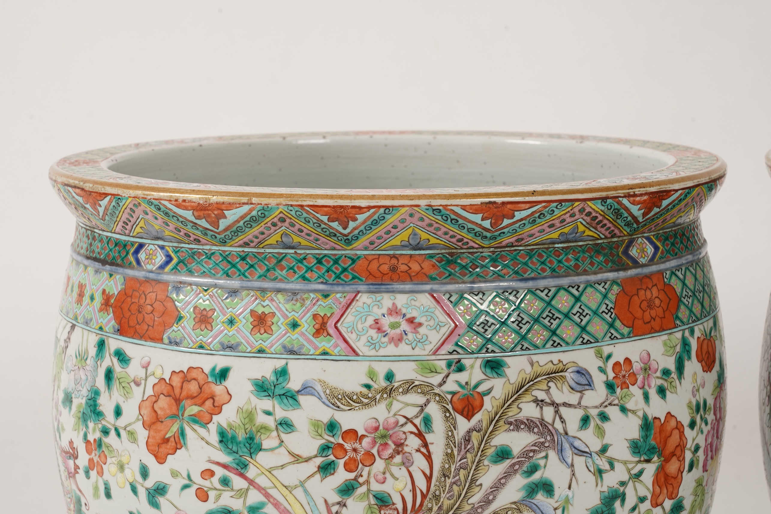 A good pair of large Chinese famille rose fish bowls, 19th century